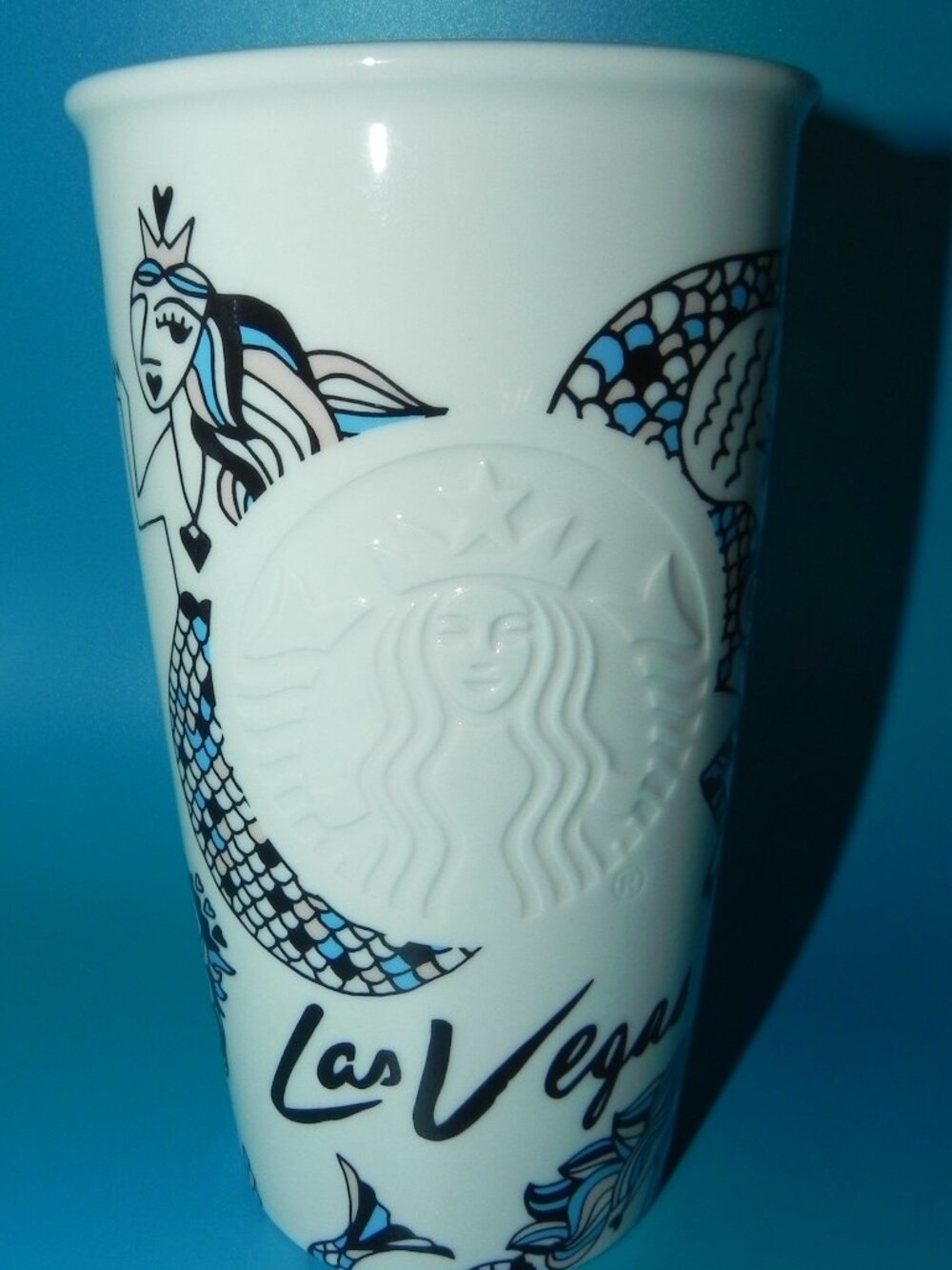 Starbucks Las Vegas Mermaid Cermic Tumbler w/Travel Lid 12oz